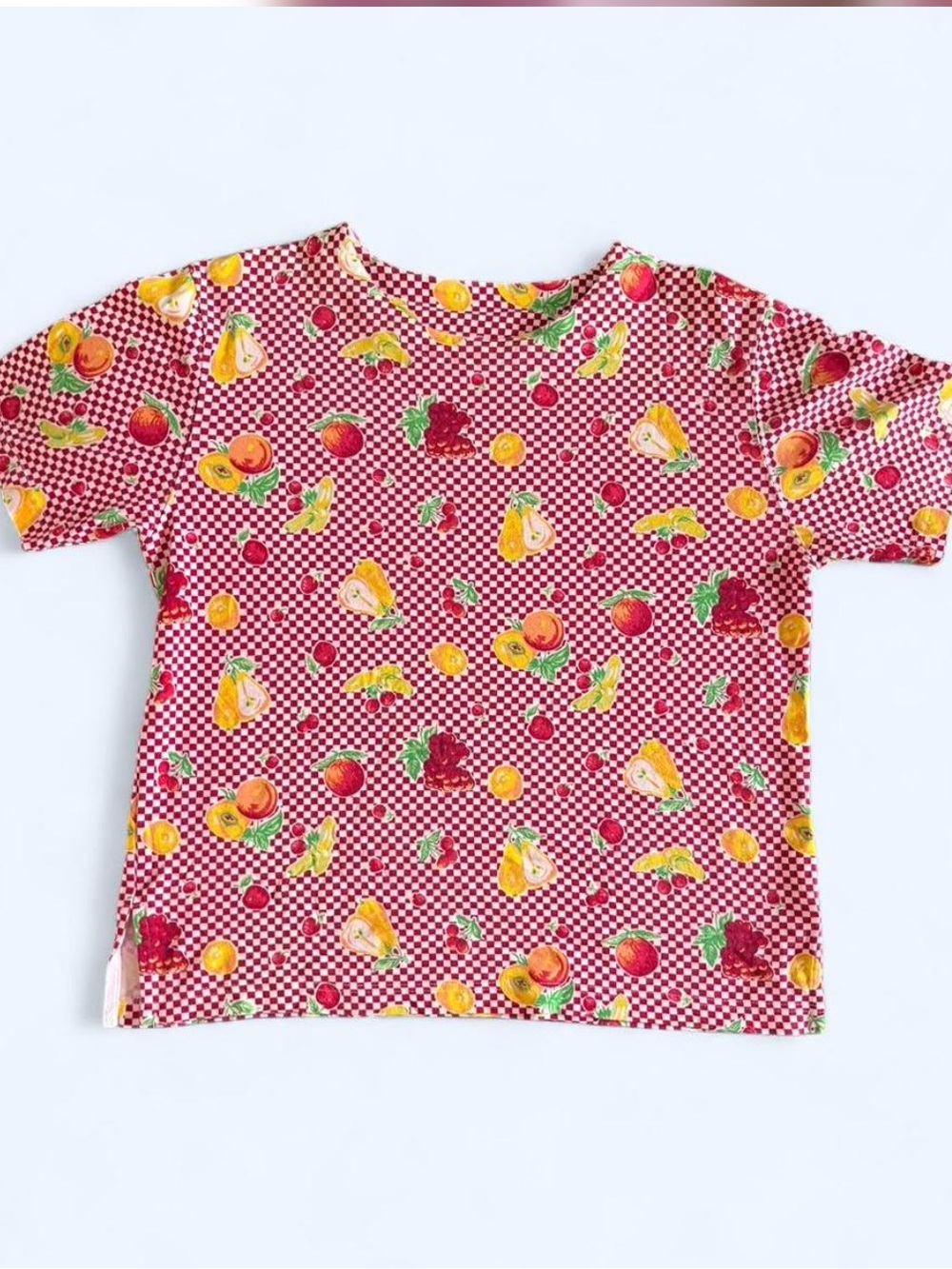 Vintage Bechamel Retro Checkered Fruit Print Tee
